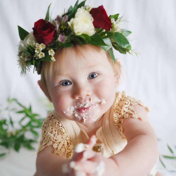 Young girl wearing flower crown