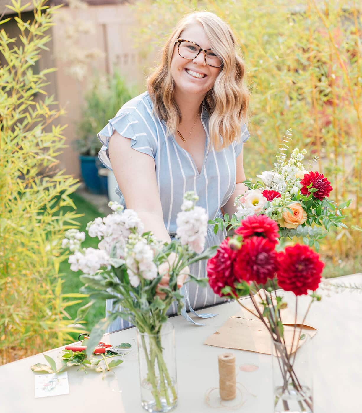 Amanda Kitaura of Bloom arranging flowers