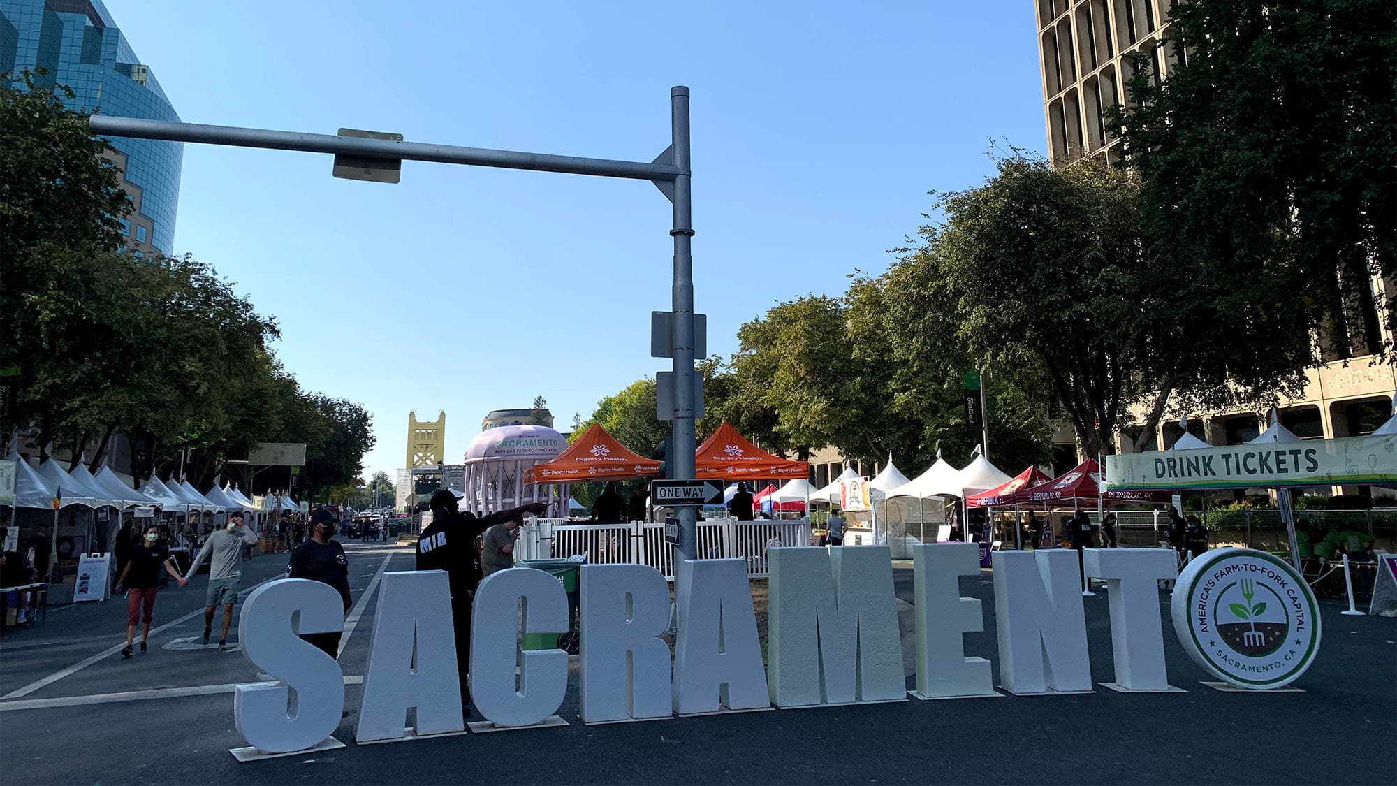 Large sign at the Farm to Fork Festival says "Sacramento"