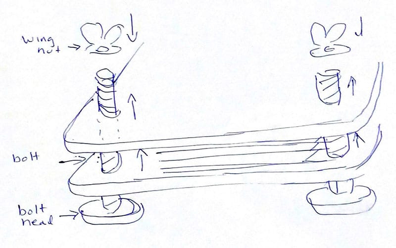 Sketch showing assembly of flower press made by Bloom Sacramento