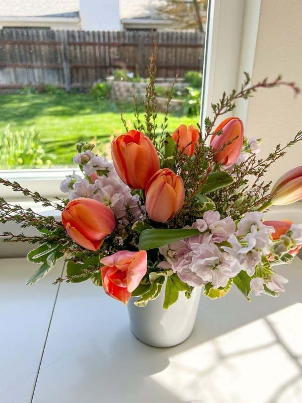 Bouquet of tulips in vase made by Bloom Sacramento