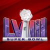 Super Bowl logo with flower added, and red background