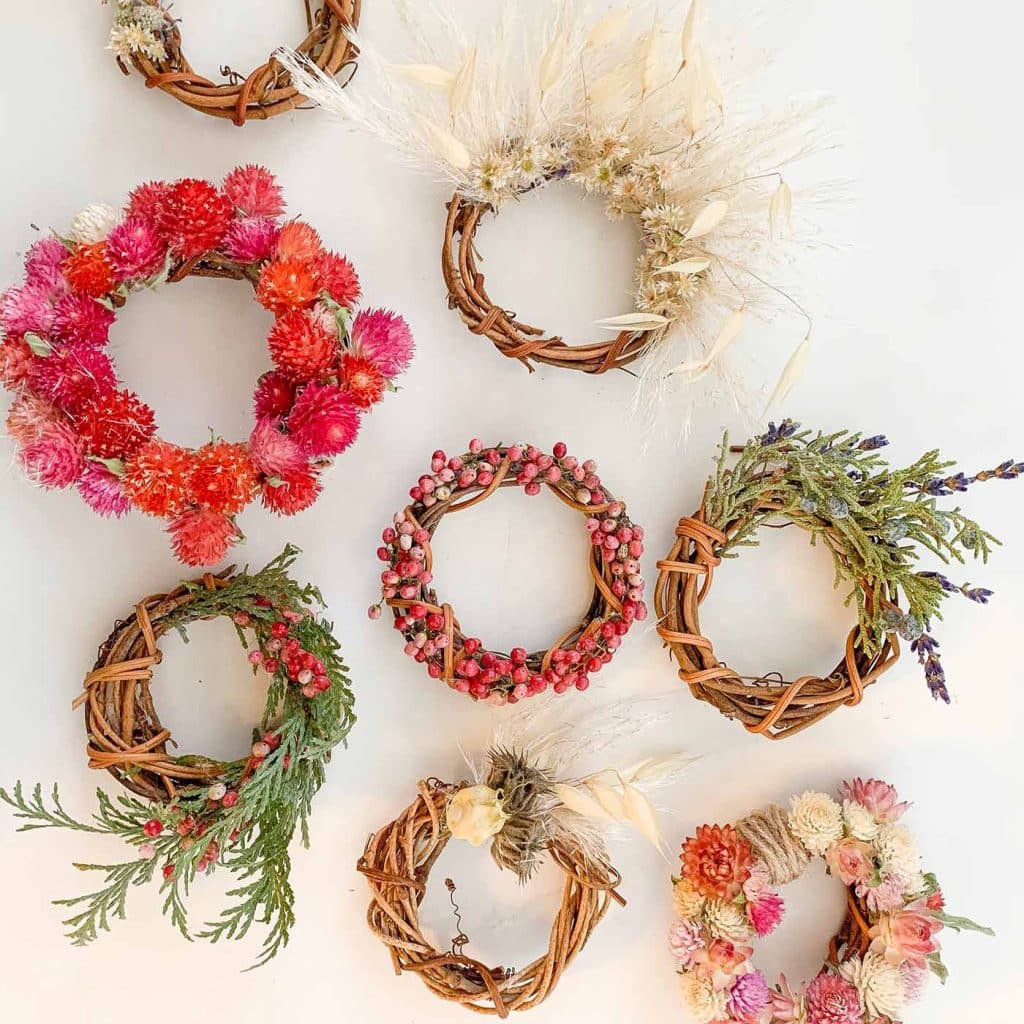 Miniature wreaths arranged together