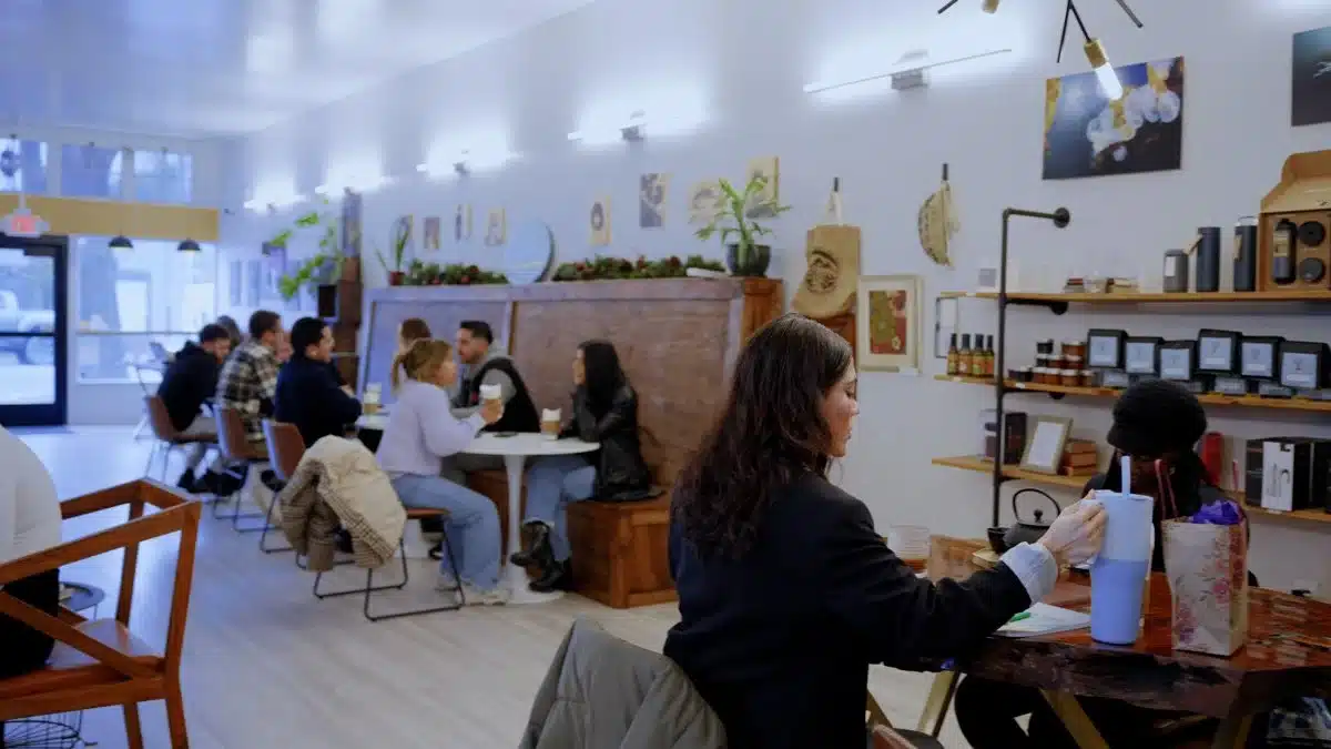 People sitting inside a coffee shop
